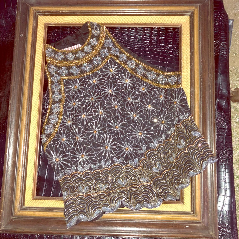 {Vintage} Hand Beaded High Neck Top - Picture 1 of 4